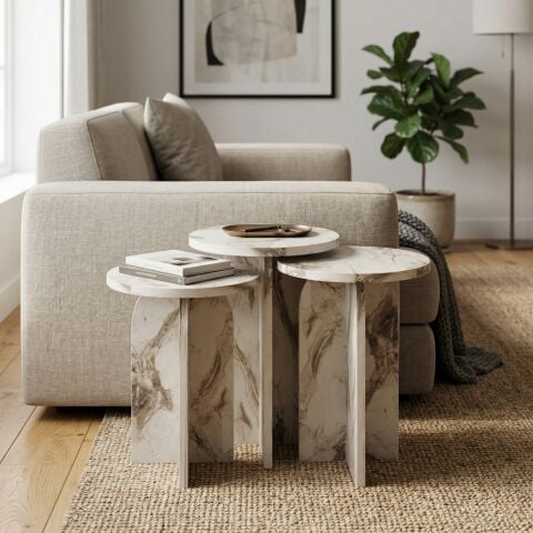 Nala 3'lü Zigon Sehpa Efes Mermer