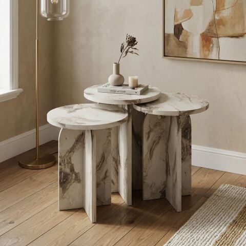 Nala 3'lü Zigon Sehpa Efes Mermer