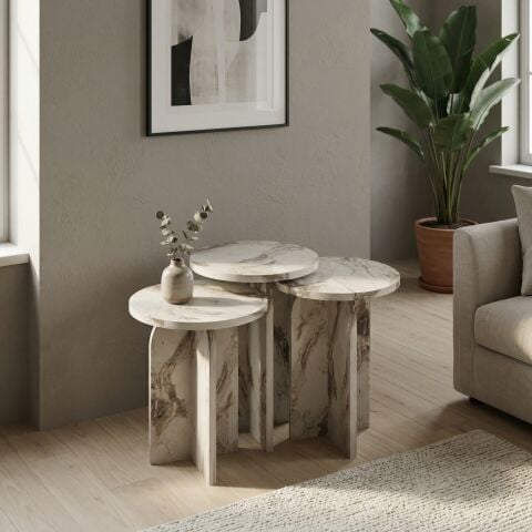 Nala 3'lü Zigon Sehpa Efes Mermer