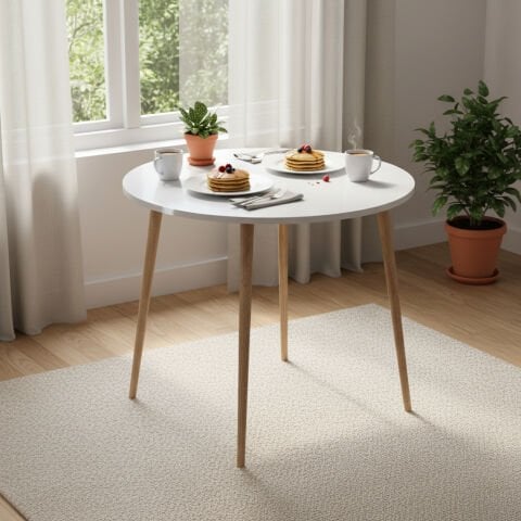 Yuvarlak Mutfak Masası 90x90cm Beyaz
