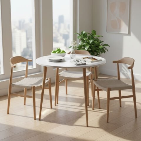 Yuvarlak Mutfak Masası 90x90cm Beyaz