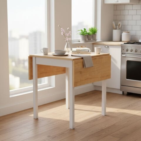 Luce- Katlanabilir Masa Beyaz-Meşe