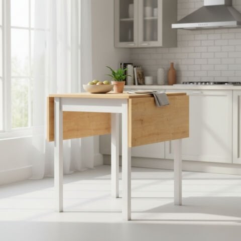 Luce- Katlanabilir Masa Beyaz-Meşe