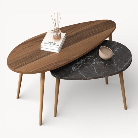 Egg Orta Sehpa Ceviz-Bendir Mermer