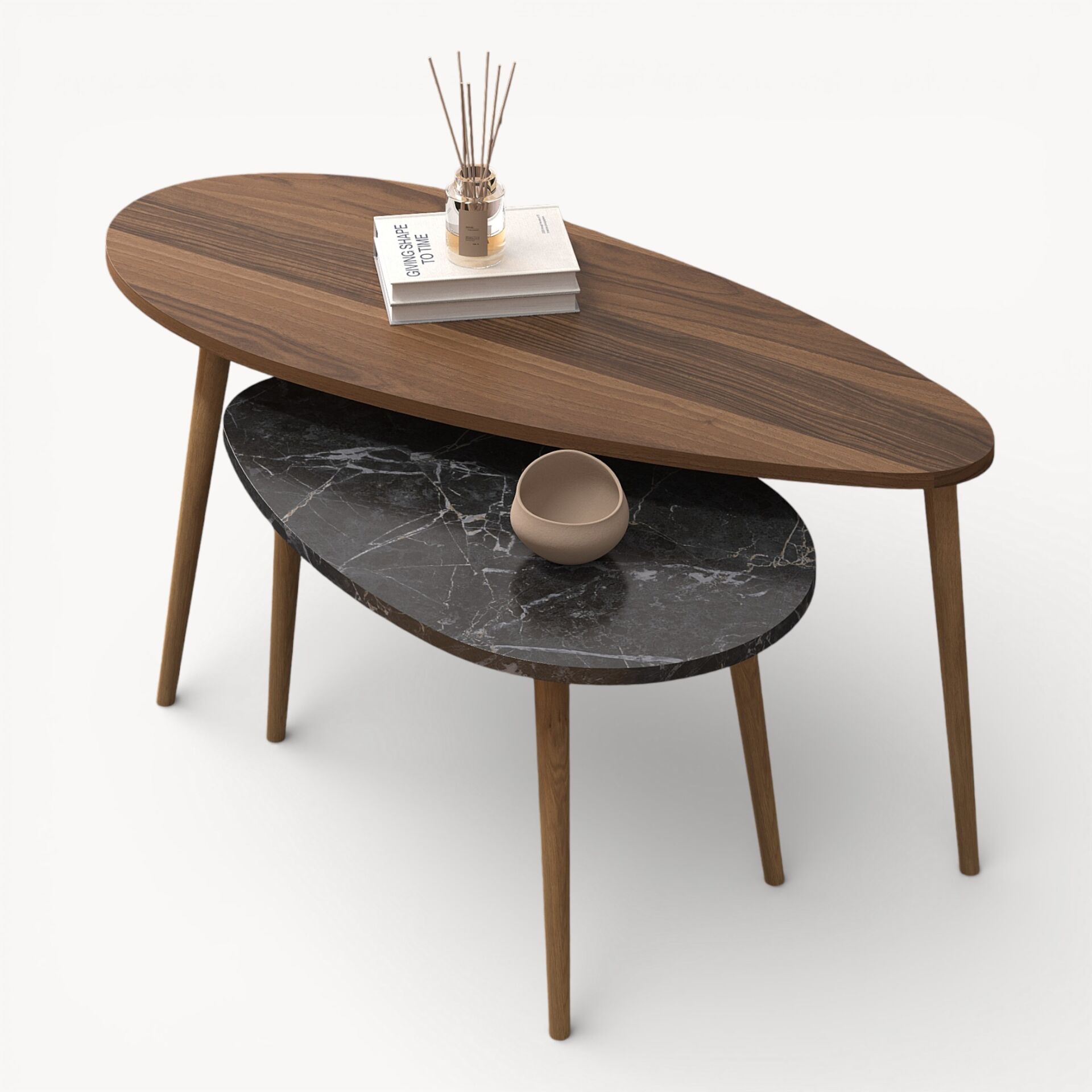 Egg Orta Sehpa Ceviz-Bendir Mermer