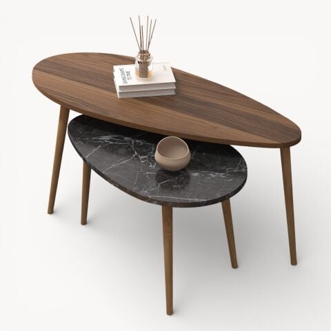 Egg Orta Sehpa Ceviz-Bendir Mermer