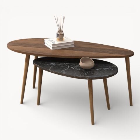 Egg Orta Sehpa Ceviz-Bendir Mermer