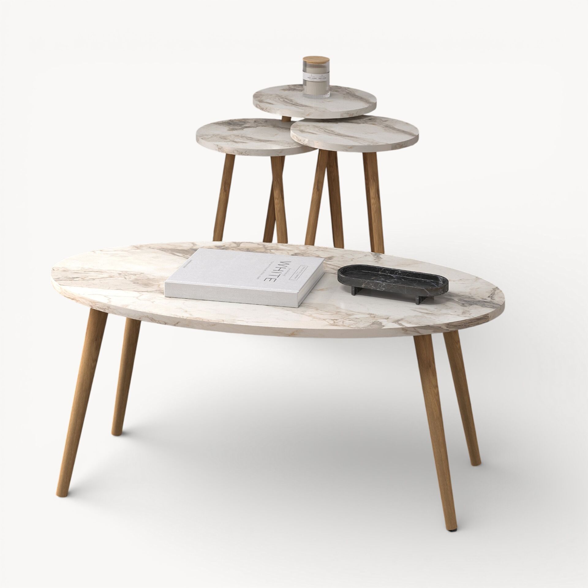 Elips Orta Sehpa & Zigon Sehpa Salon Seti Efes Mermer