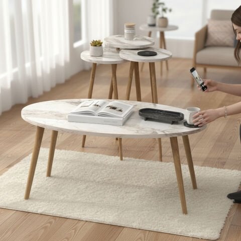 Elips Orta Sehpa & Zigon Sehpa Salon Seti Efes Mermer