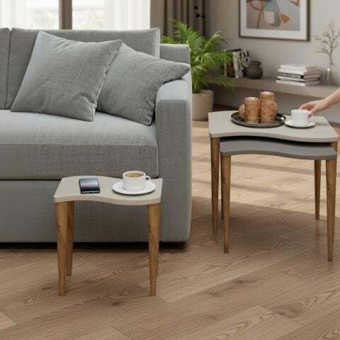 Gofrato Zigon Sehpa Krem Cappuccino Krem