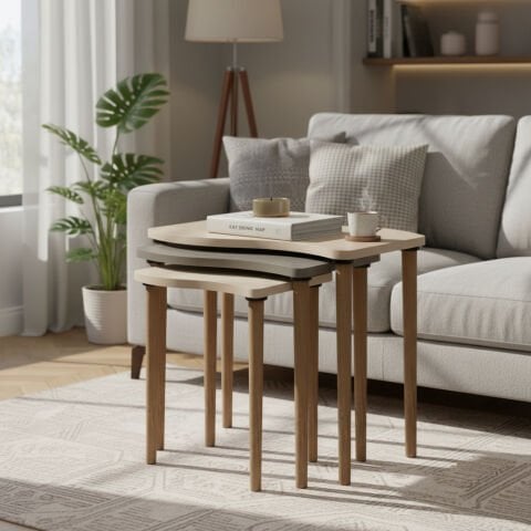 Gofrato Zigon Sehpa Krem Cappuccino Krem