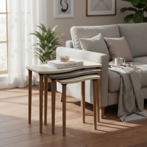 Gofrato Zigon Sehpa Krem Cappuccino Krem