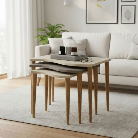 Gofrato Zigon Sehpa Krem Cappuccino Krem