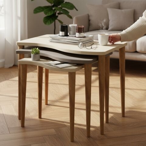 Gofrato Zigon Sehpa Krem Cappuccino Krem