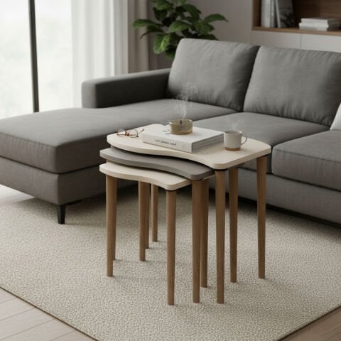 Gofrato Zigon Sehpa Krem Cappuccino Krem