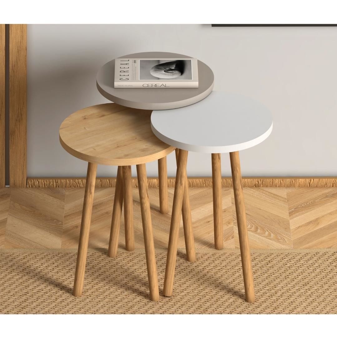 Roma Zigon Sehpa Beyaz Gri Meşe