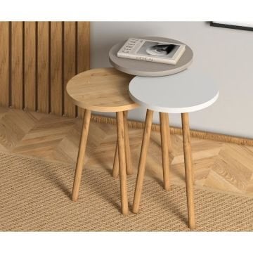 Roma Zigon Sehpa Beyaz Gri Meşe