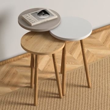 Roma Zigon Sehpa Beyaz Gri Meşe