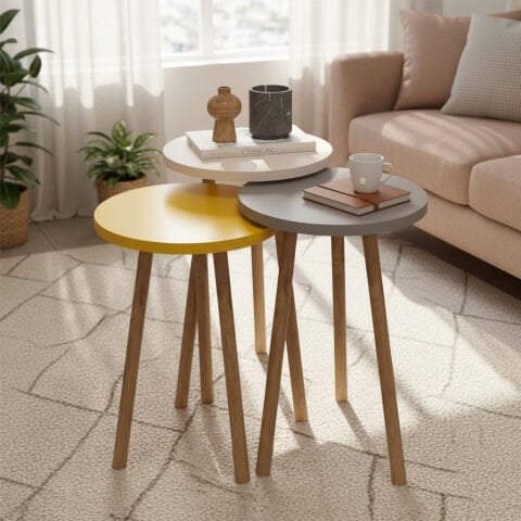 Roma Zigon Sehpa Beyaz Cap Sarı