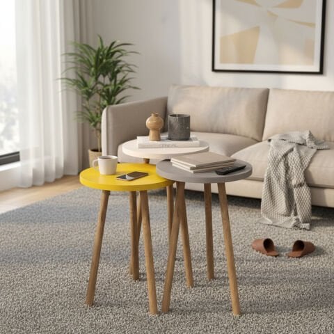 Roma Zigon Sehpa Beyaz Cap Sarı