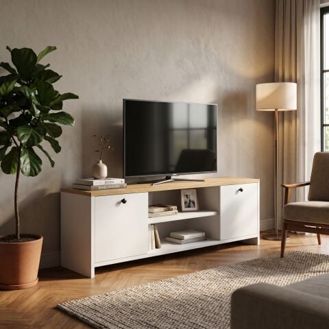 Cube Tv Ünitesi 120cm Beyaz-Meşe