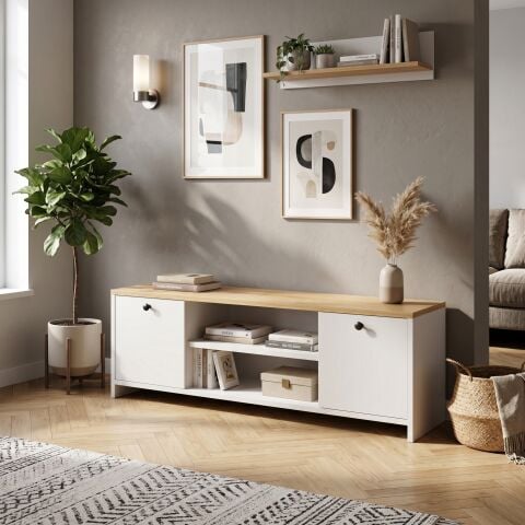 Cube Tv Ünitesi 120cm Beyaz-Meşe