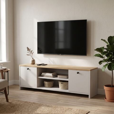 Cube Tv Ünitesi 120cm Beyaz-Meşe
