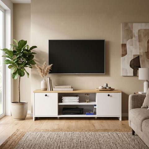 Cube Tv Ünitesi 120cm Beyaz-Meşe