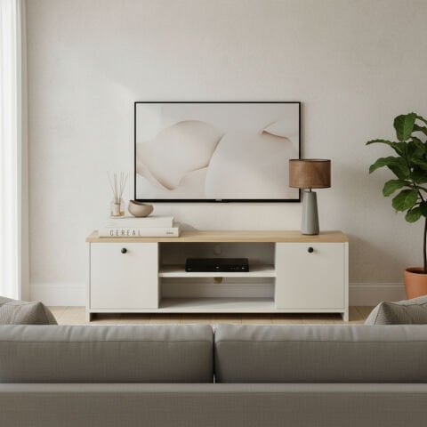 Cube Tv Ünitesi 120cm Beyaz-Meşe