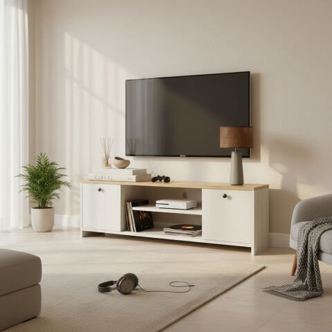 Cube Tv Ünitesi 120cm Beyaz-Meşe