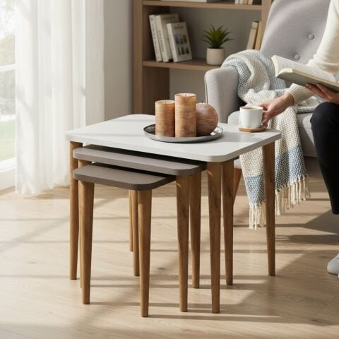 Letto Zigon Sehpa Beyaz Cappuccino Kahve