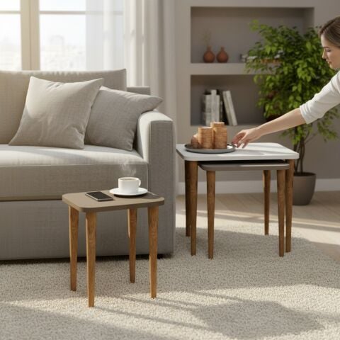 Letto Zigon Sehpa Beyaz Cappuccino Kahve