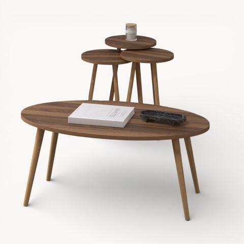 Elips Orta Sehpa & Zigon Sehpa Salon Seti Ceviz