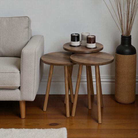 Elips Orta Sehpa & Zigon Sehpa Salon Seti Ceviz