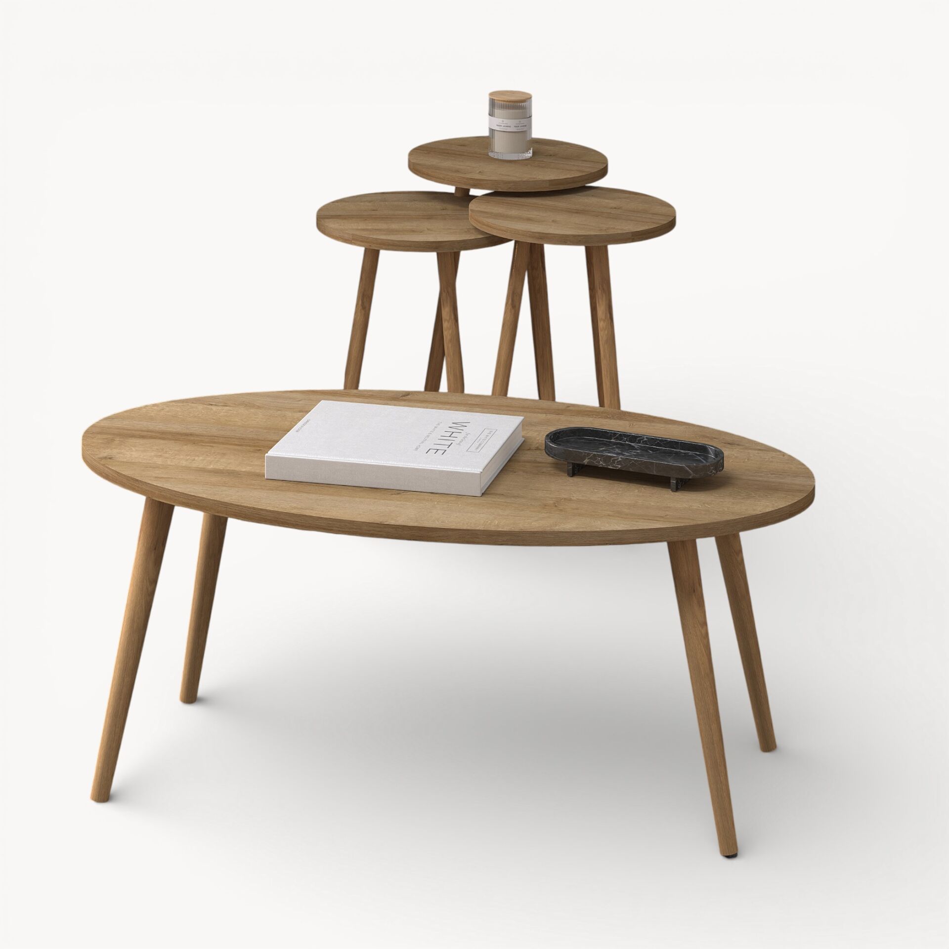 Elips Orta Sehpa & Zigon Sehpa Salon Seti Meşe