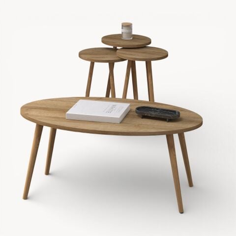 Elips Orta Sehpa & Zigon Sehpa Salon Seti Meşe