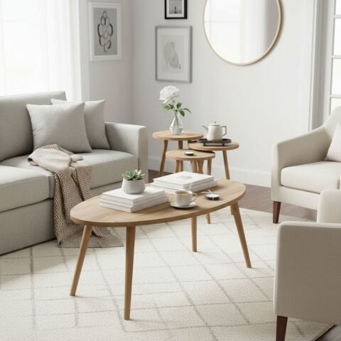 Elips Orta Sehpa & Zigon Sehpa Salon Seti Meşe