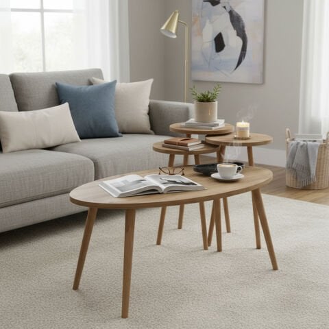 Elips Orta Sehpa & Zigon Sehpa Salon Seti Meşe