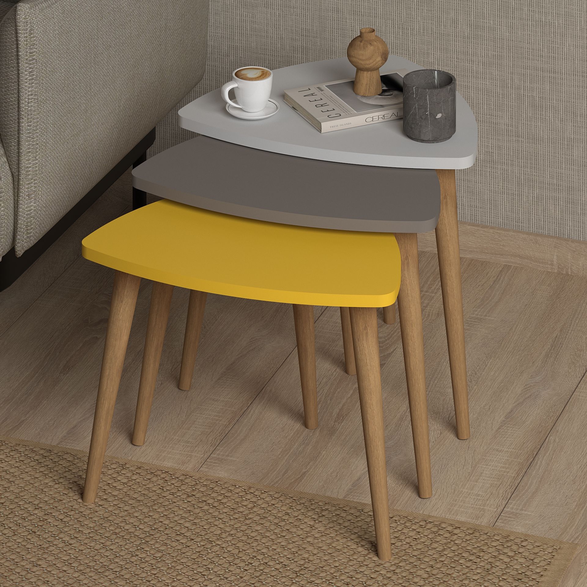 Bolero Zigon Sehpa Beyaz Cappuccino Sarı