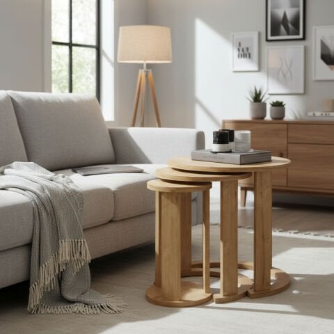 Cape 3'lü Zigon Sehpa Meşe