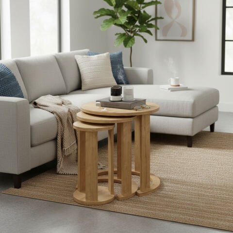 Cape 3'lü Zigon Sehpa Meşe