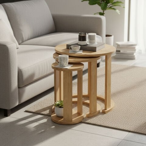 Cape 3'lü Zigon Sehpa Meşe