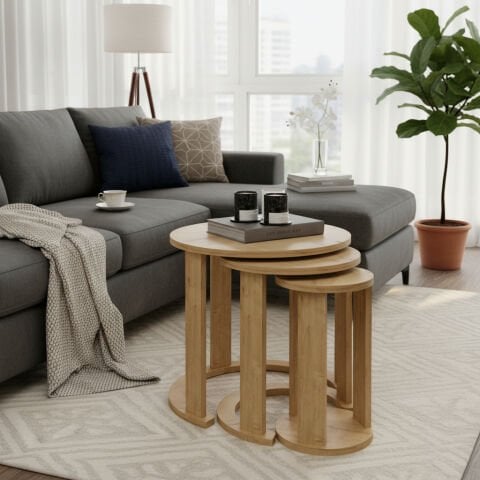 Cape 3'lü Zigon Sehpa Meşe