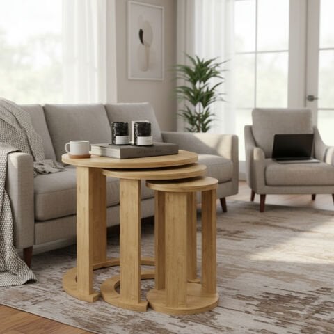 Cape 3'lü Zigon Sehpa Meşe