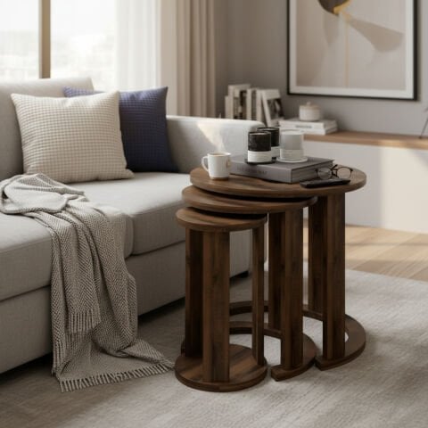 Cape 3'lü Zigon Sehpa Ceviz